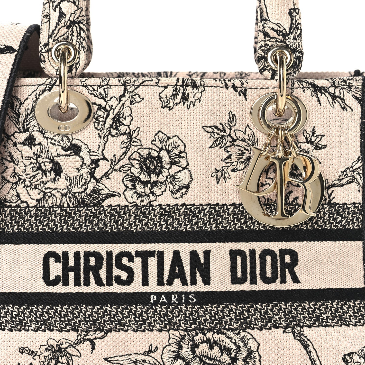 Christian Dior Canvas Embroidered Jardin Botanique Medium Lady D-Lite Light Pink Black