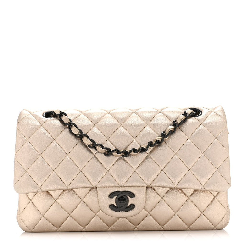 Chanel Metallic Lambskin Quilted Medium Double Flap Gold Black