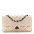 Chanel Metallic Lambskin Quilted Medium Double Flap Gold Black