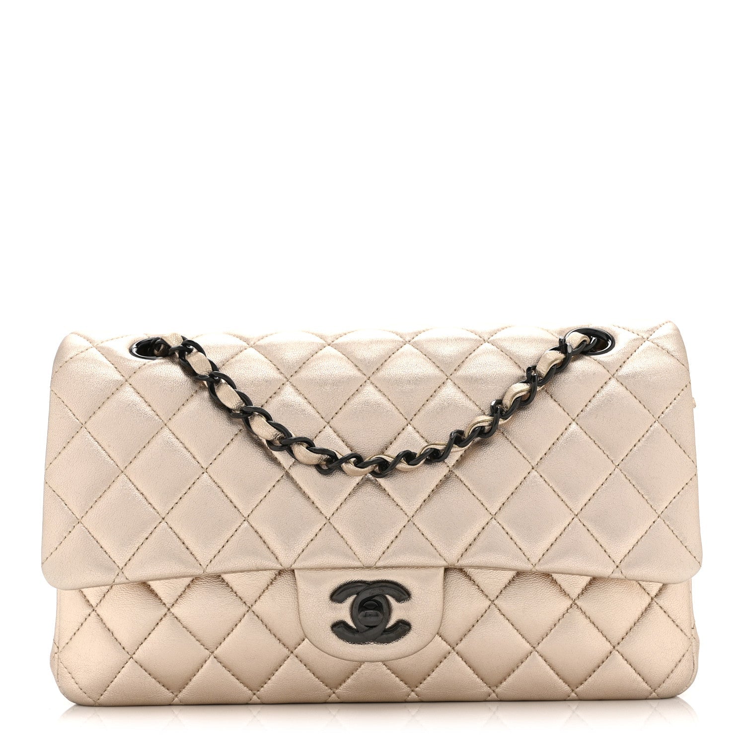 Chanel Metallic Lambskin Quilted Medium Double Flap Gold Black