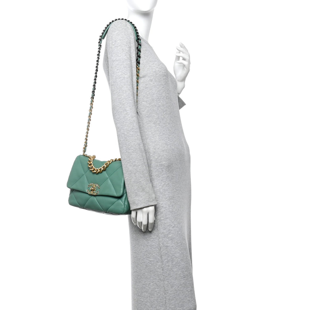Chanel Lambskin Quilted Medium Chanel 19 Flap Green