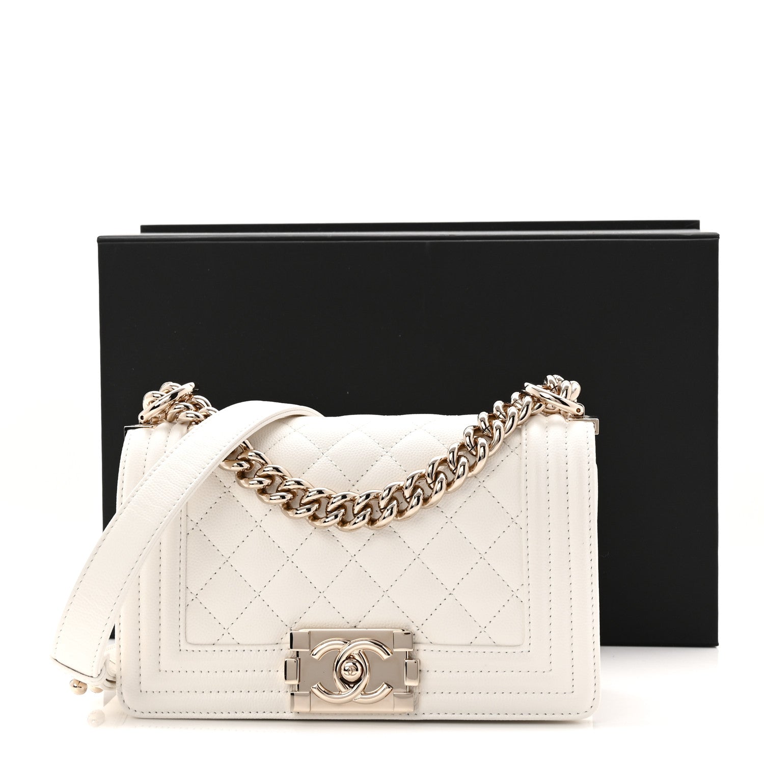 Chanel Caviar Quilted Small Boy Flap White