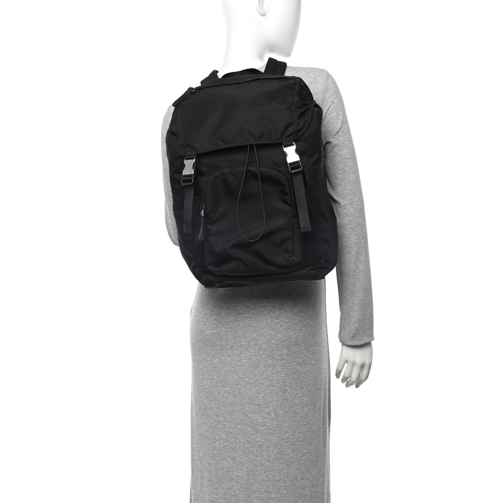 Prada Tessuto Nylon Montagna Double Buckle Backpack Black
