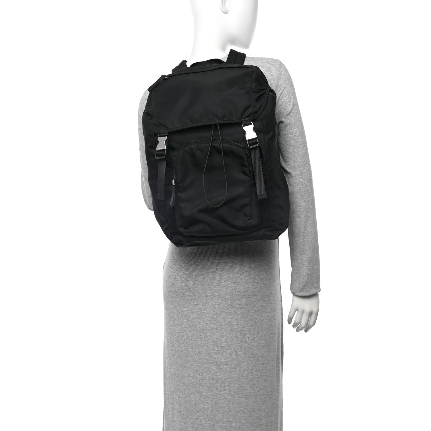 Prada Tessuto Nylon Montagna Double Buckle Backpack Black
