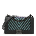 Chanel Calfskin Painted Chevron Embossed Medium Boy Flap Black