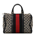 Gucci Monogram Selleria Calfskin Vintage Web Medium Boston Beige Blue