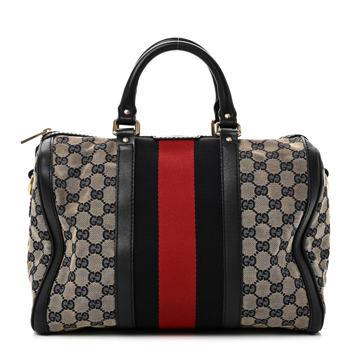Gucci Monogram Selleria Calfskin Vintage Web Medium Boston Beige Blue