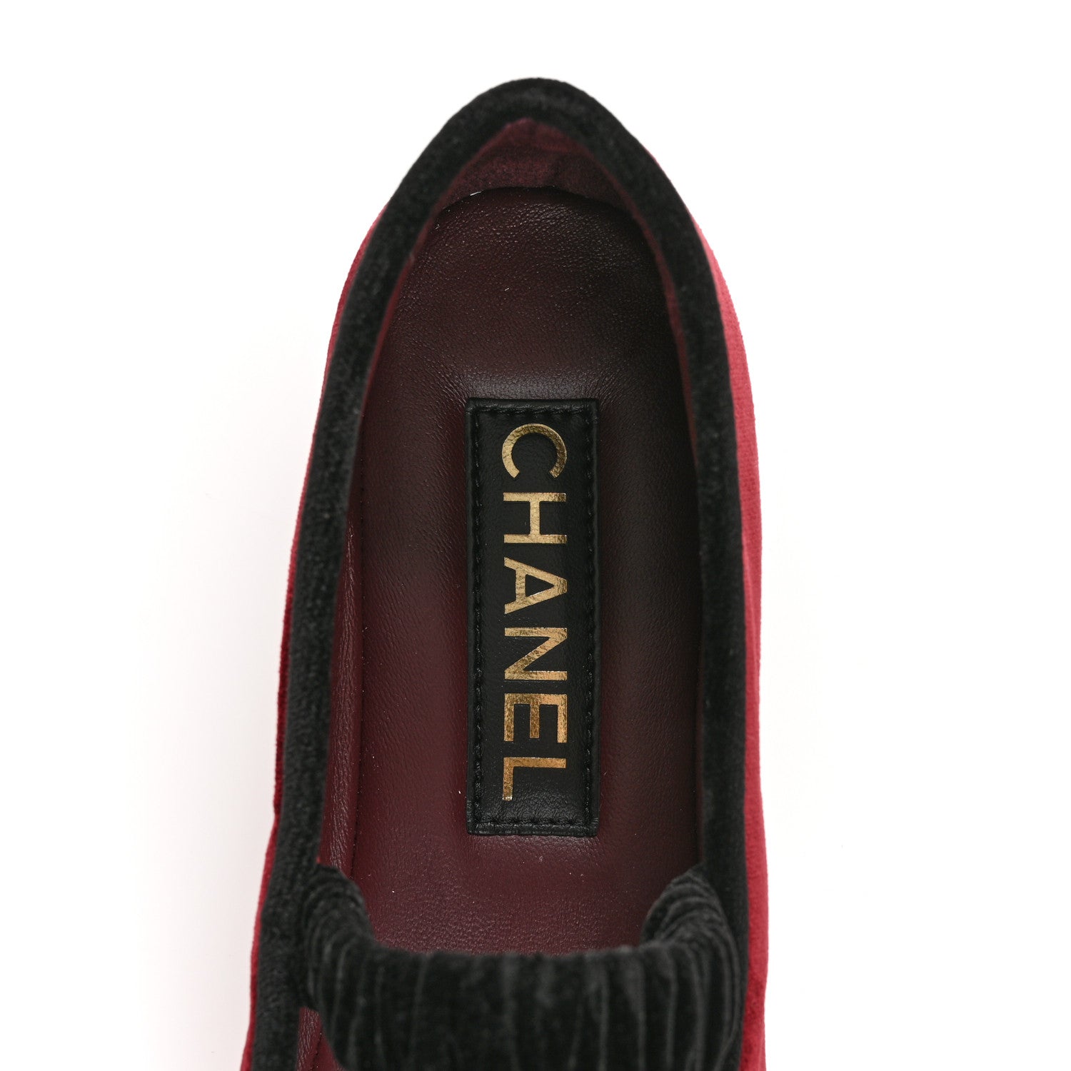 Chanel Velvet Mary Jane Flats 38 Burgundy Black