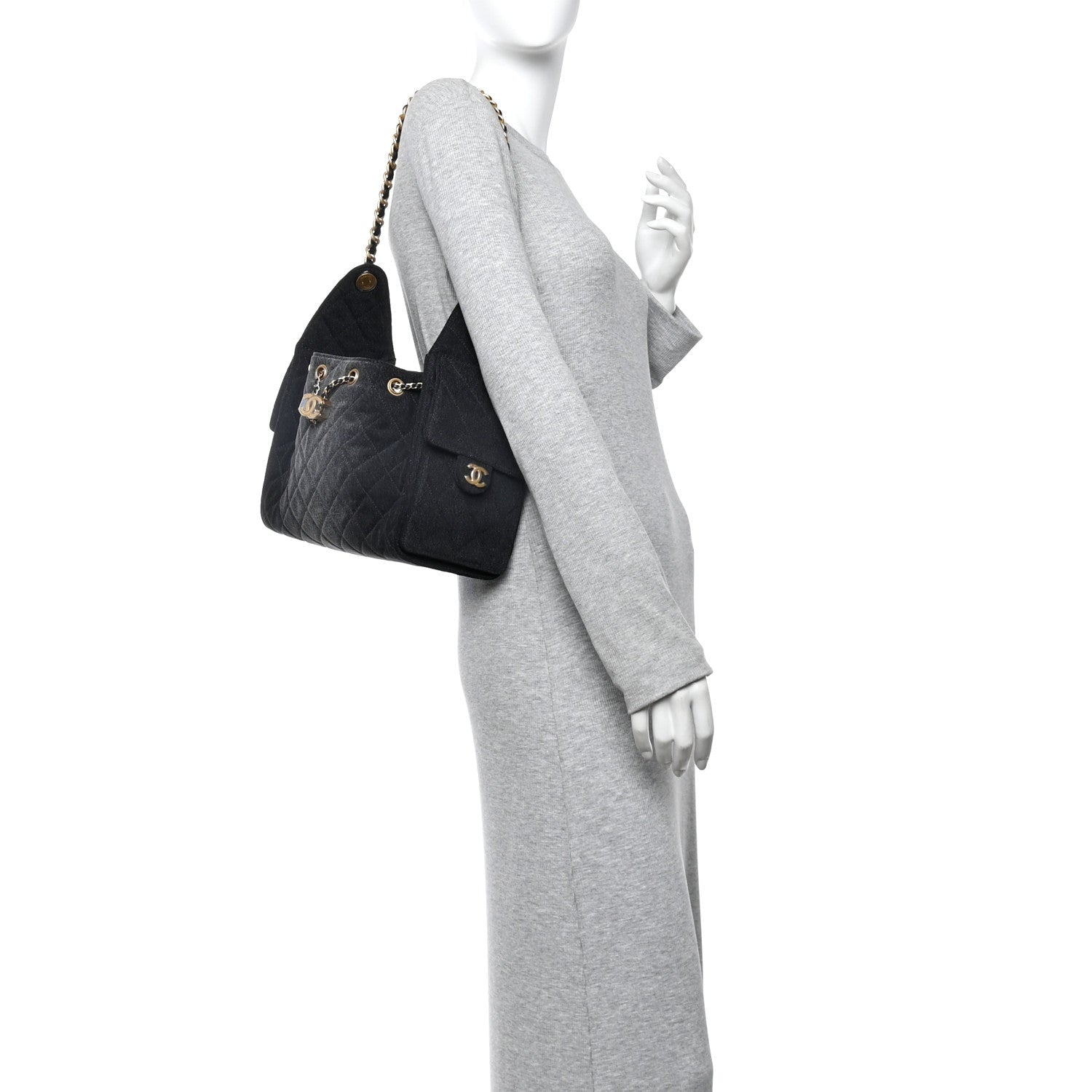 Chanel Washed Denim Quilted Small Chanel 25 Handbag Black