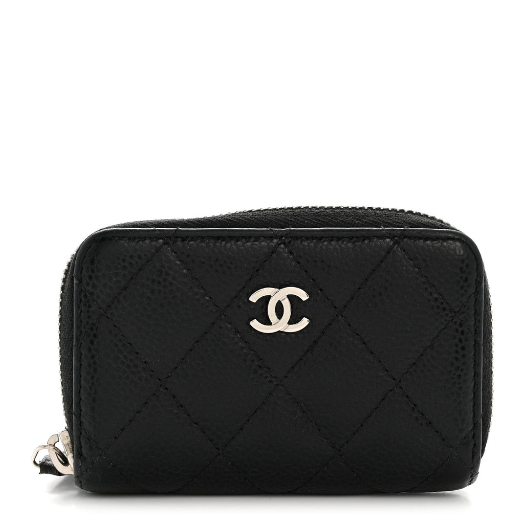 Caviar Quilted Zip Coin Purse Black