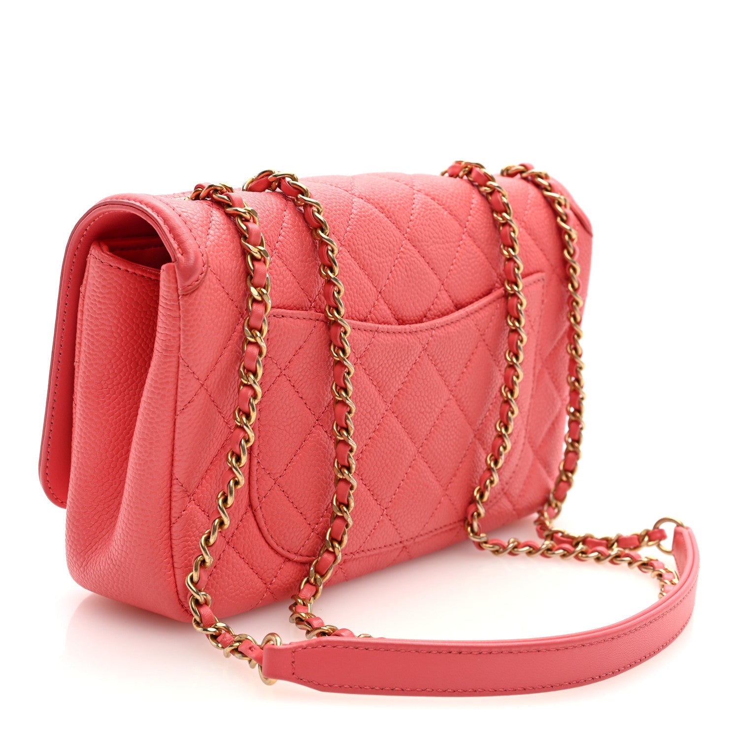 Chanel Caviar Quilted Small CC Filigree Flap Coral