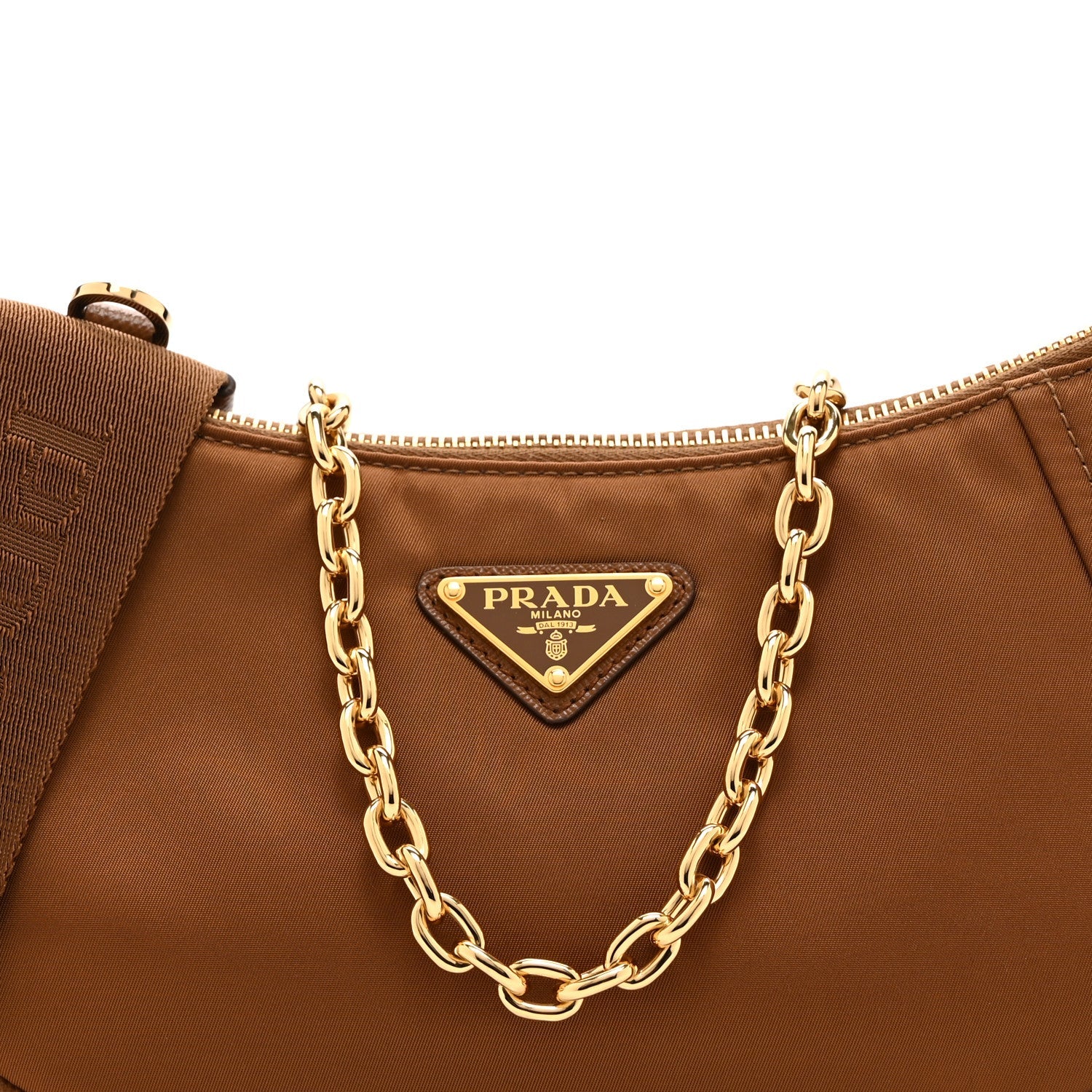 Prada Re-Nylon Saffiano Demi-lune Shoulder Bag Brandy