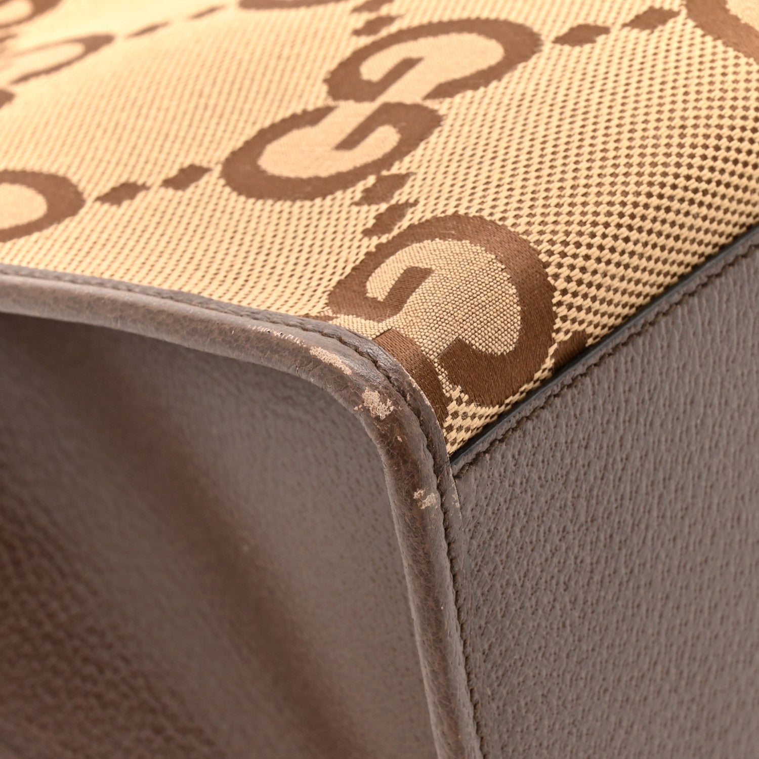 Gucci Monogram Jumbo GG Textured Dollar Calfskin Web Tote Bag Camel Ebony New Acero