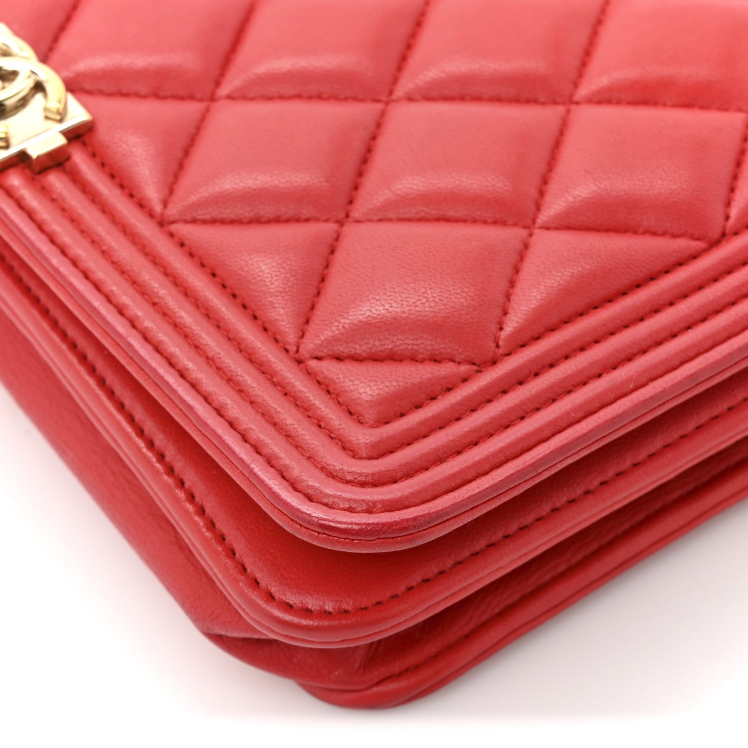 Chanel Lambskin Quilted Boy Wallet On Chain WOC Red