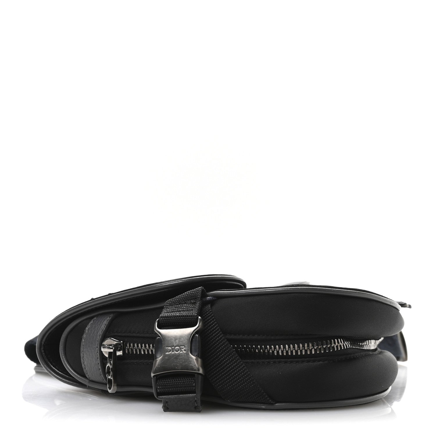 Christian Dior Nylon Grained Calfskin Saddle Bag Black Multicolor