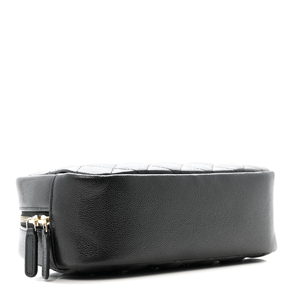 Caviar Quilted Medium Curvy Pouch Cosmetic Case Black