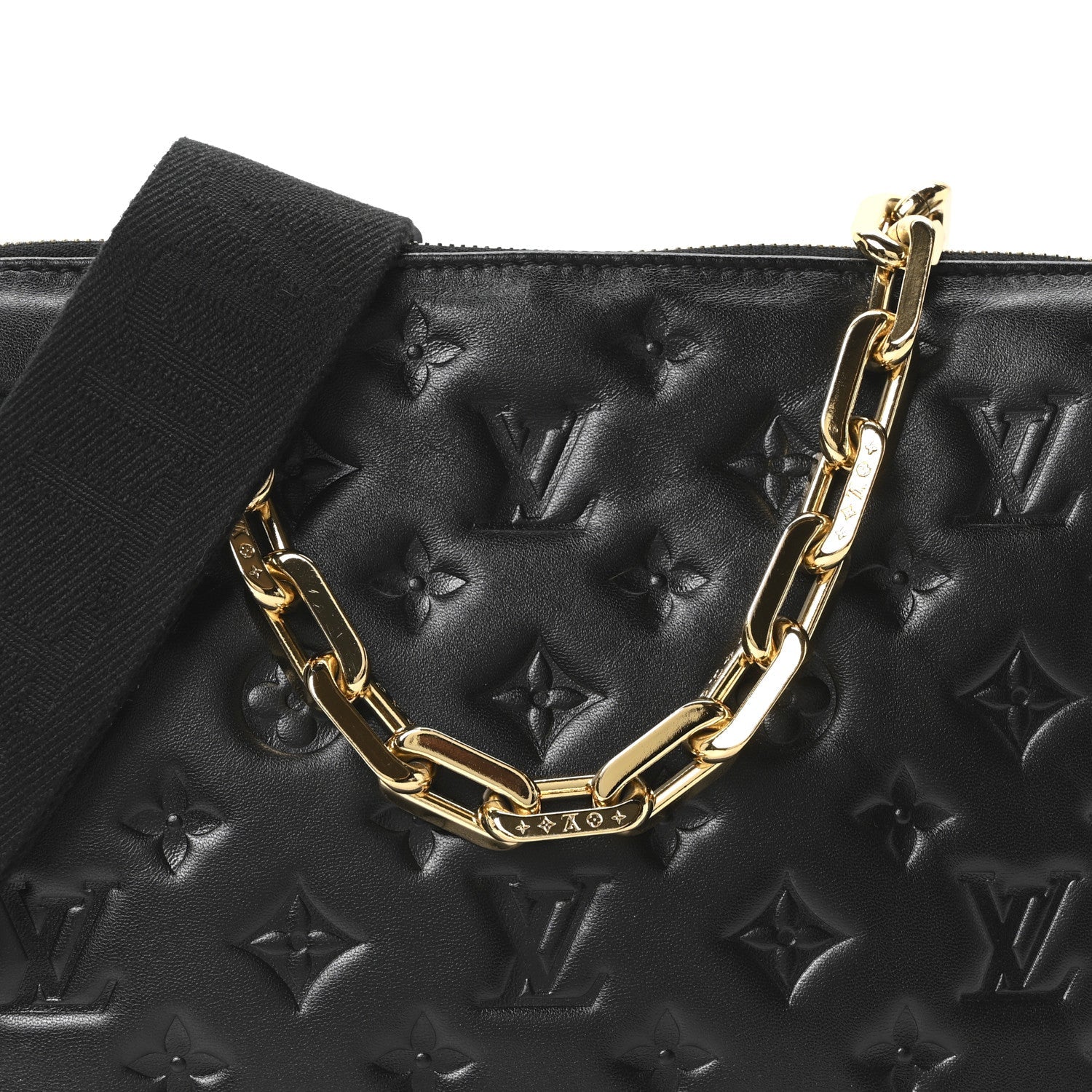 Louis Vuitton Lambskin Embossed Monogram Coussin PM Black