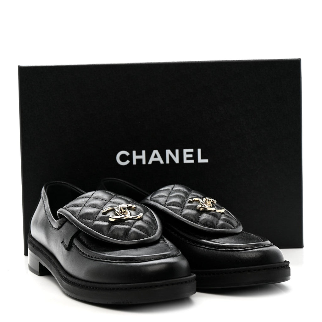 Lambskin Quilted CC Turnlock Loafers 39.5 Black