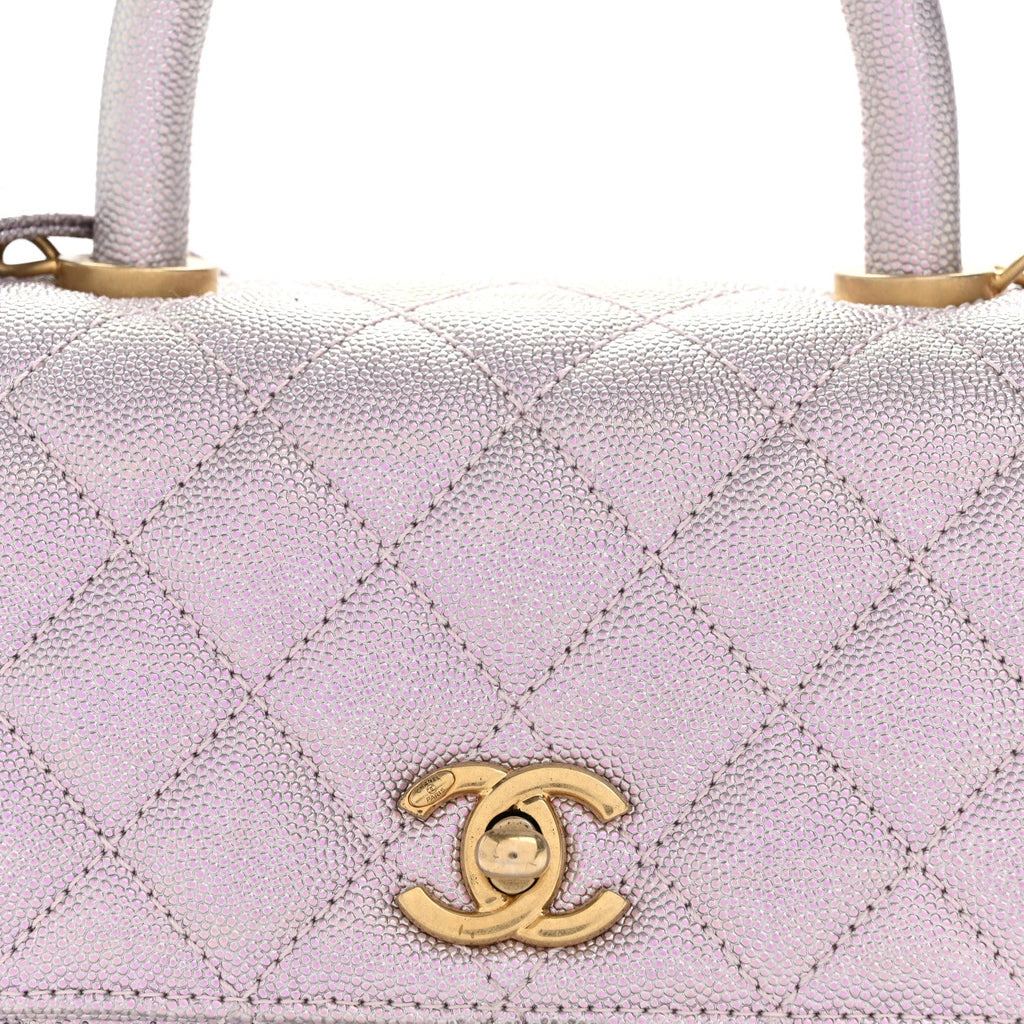 Chanel Metallic Caviar Quilted Mini Coco Handle Flap Light Pink