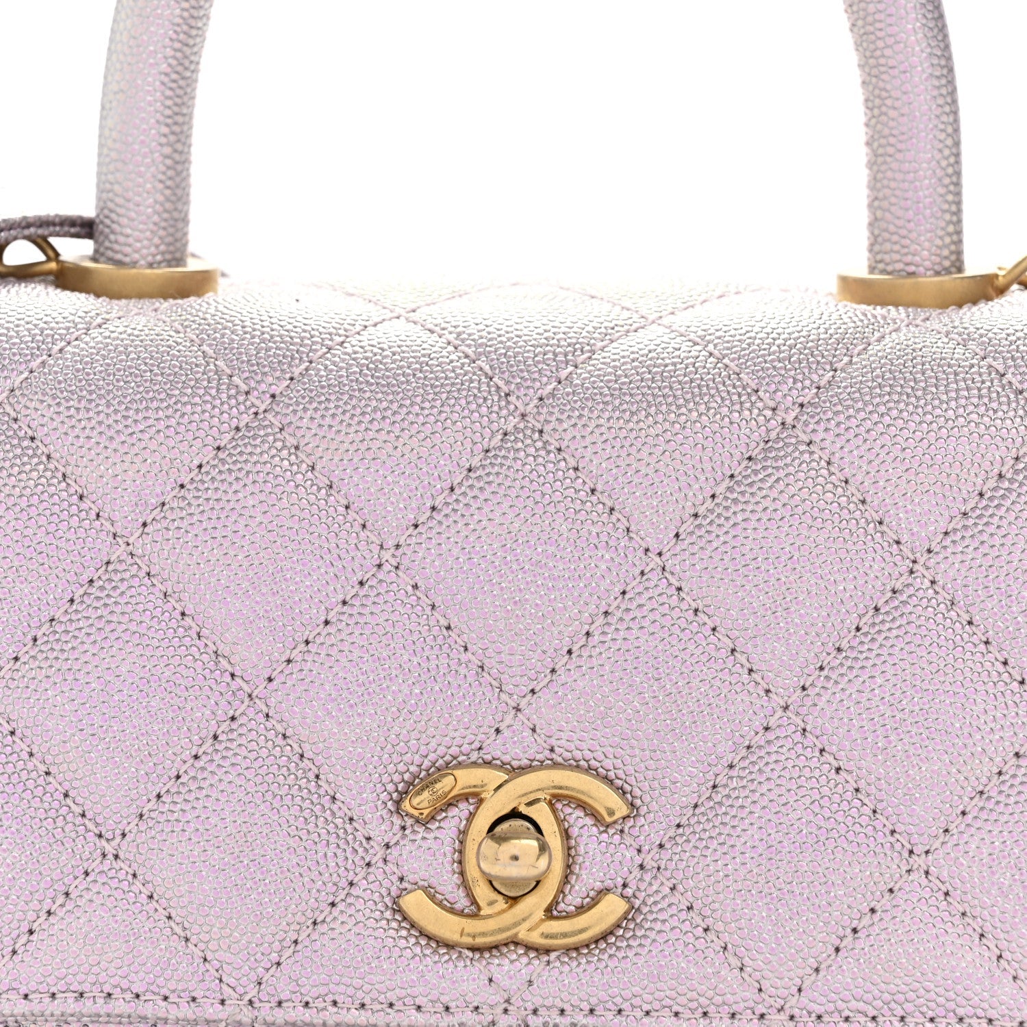 Chanel Metallic Caviar Quilted Mini Coco Handle Flap Light Pink