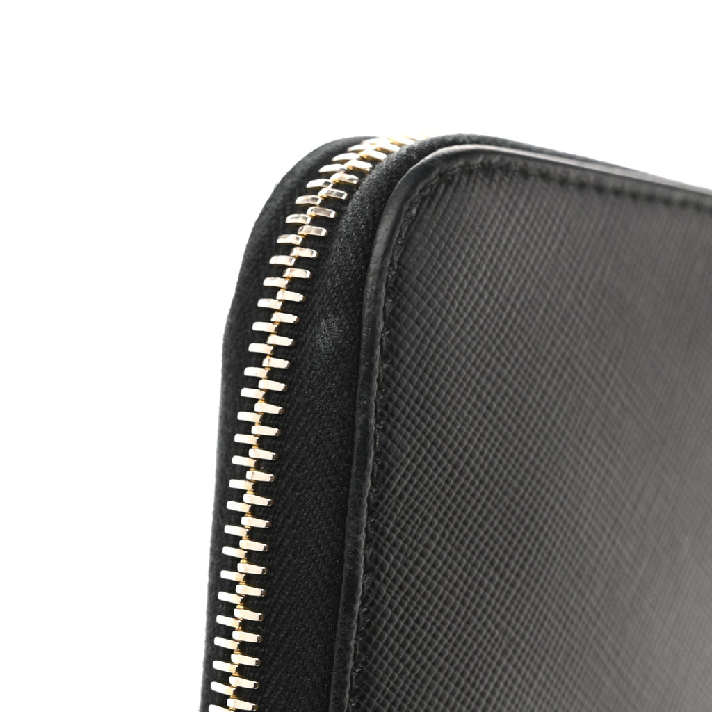 Prada Saffiano Metal Zip Around Wallet Black