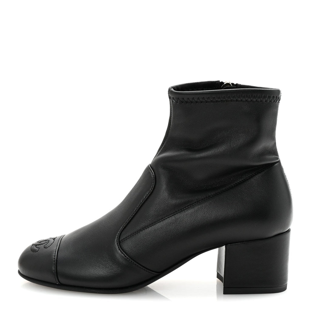 Chanel Stretch Lambskin Cap Toe CC Short Boots 35 Black