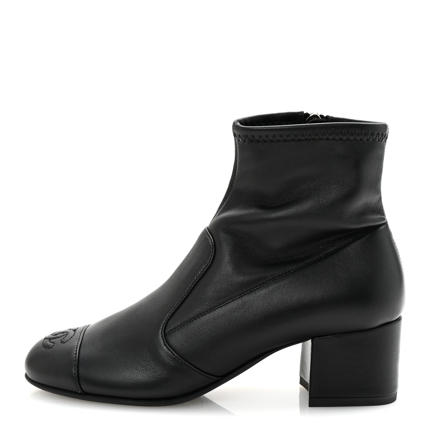 Chanel Stretch Lambskin Cap Toe CC Short Boots 35 Black