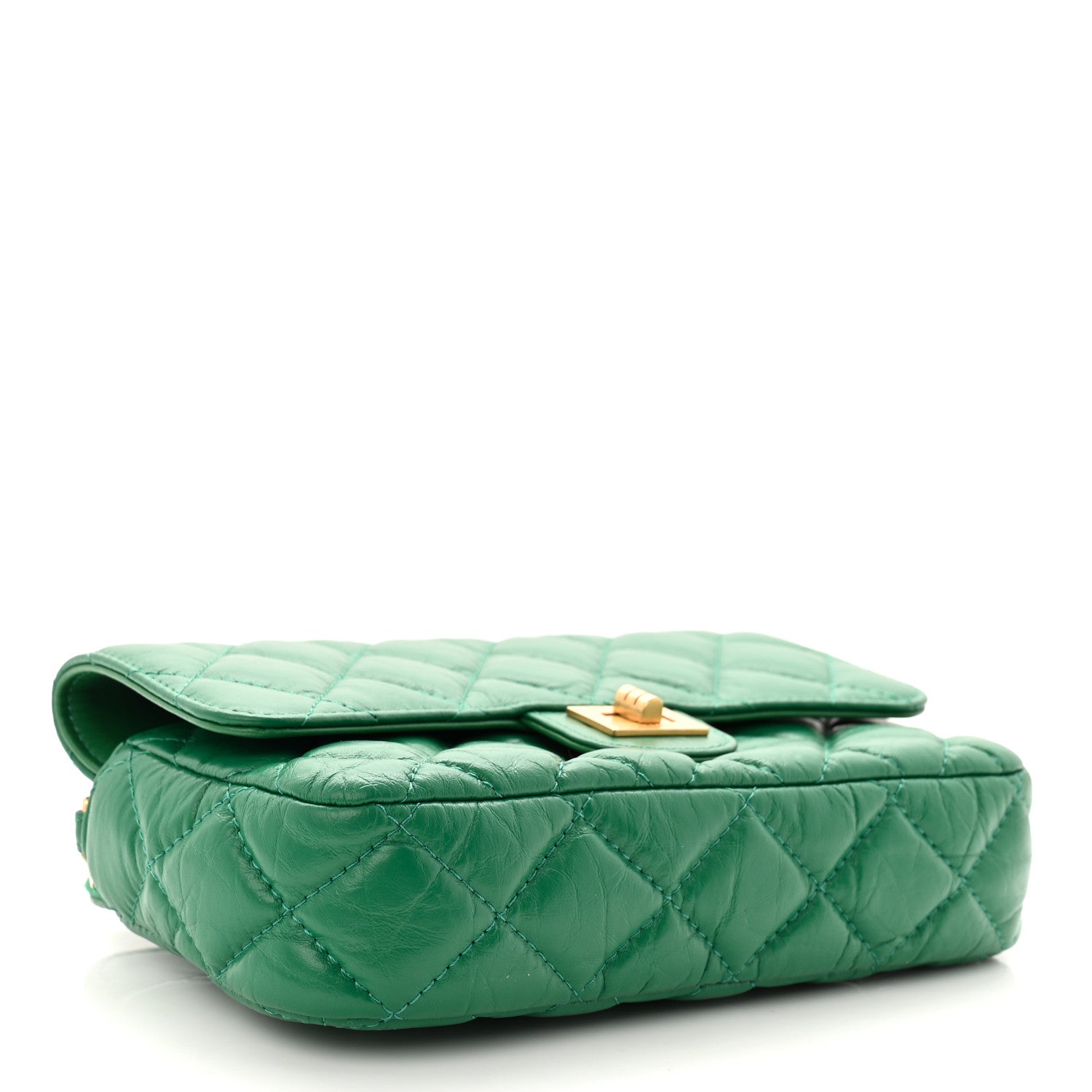 Chanel Aged Calfskin Quilted Reissue 2.55 Phone Holder With Chain Green