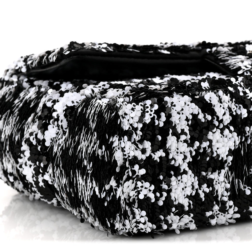 Chanel Sequin Houndstooth Small Flap Black White