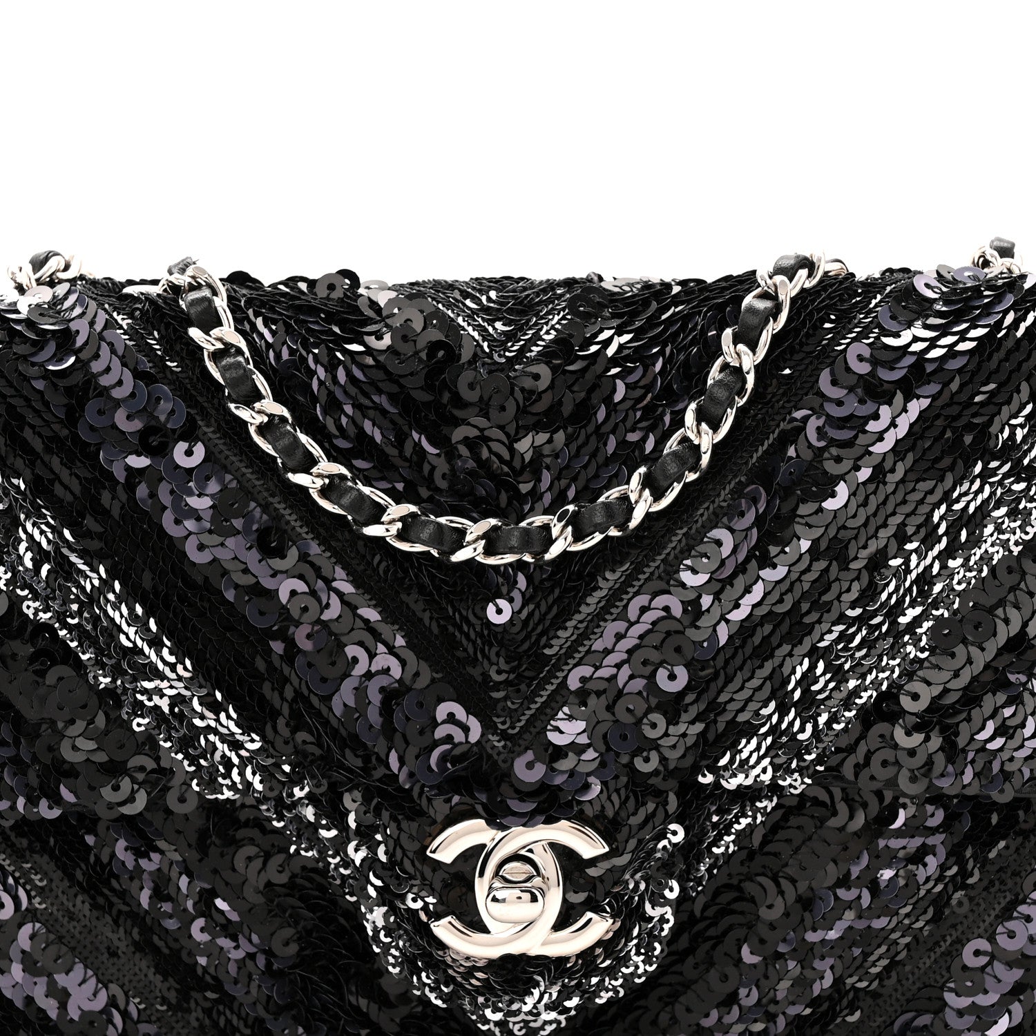Chanel Sequins Chevron Mini Rectangular Flap Black