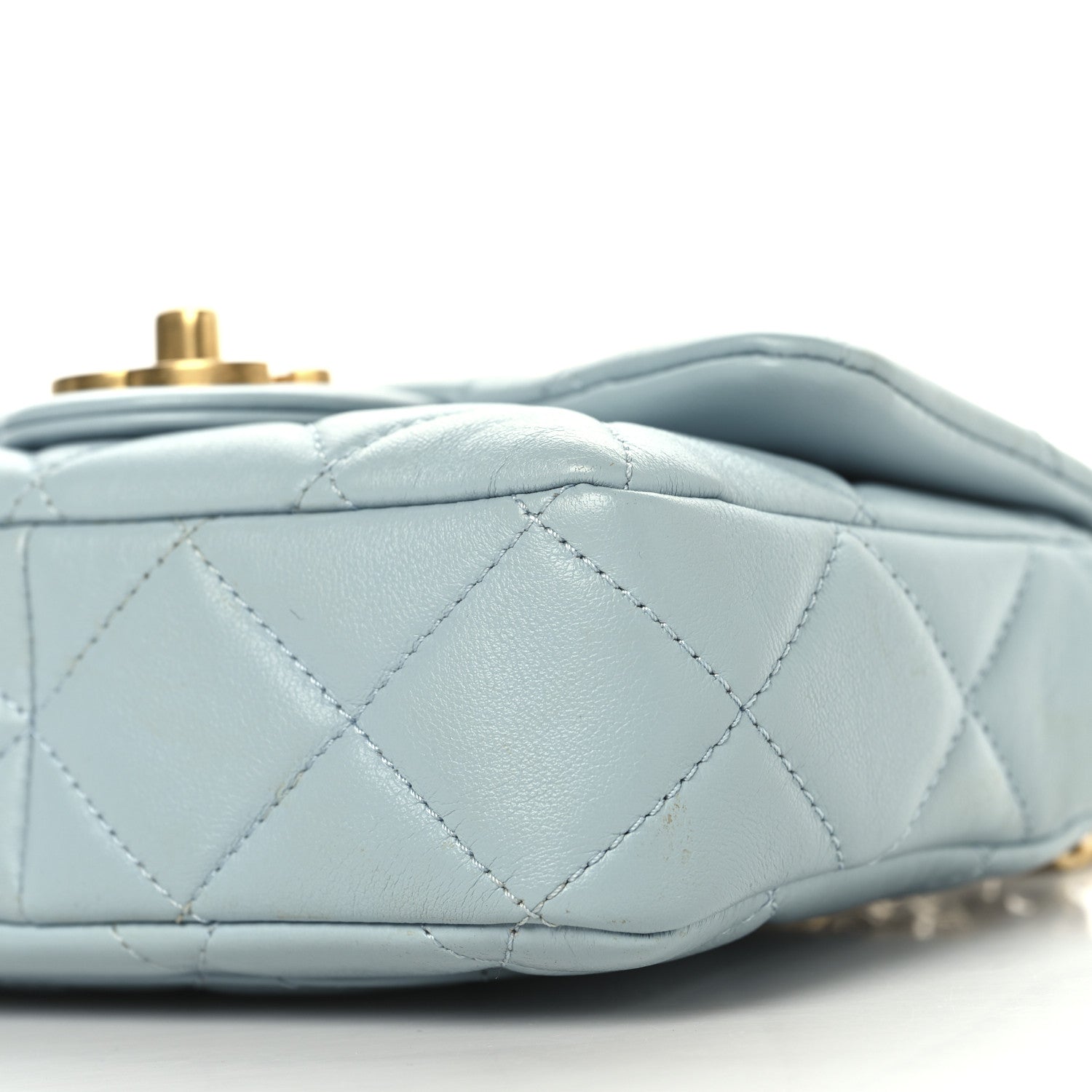 Chanel Lambskin Enamel Quilted Mini Pending CC Square Flap Light Blue