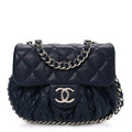 Chanel Washed Lambskin Quilted Mini Chain Around Messenger Navy Blue
