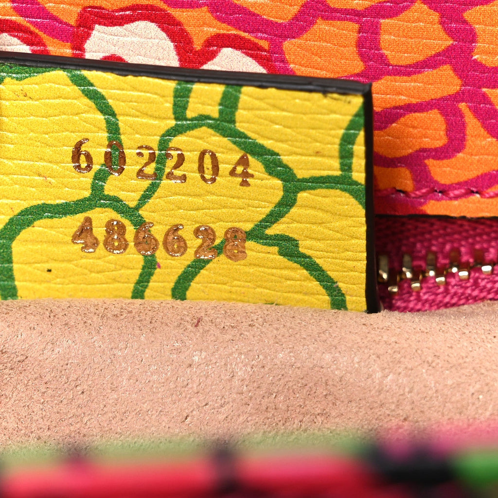 Gucci X KEN SCOTT New Shangai Calfskin Pomponica Print Horsebit 1955 Shoulder Bag Multicolor Fuxia Pompon