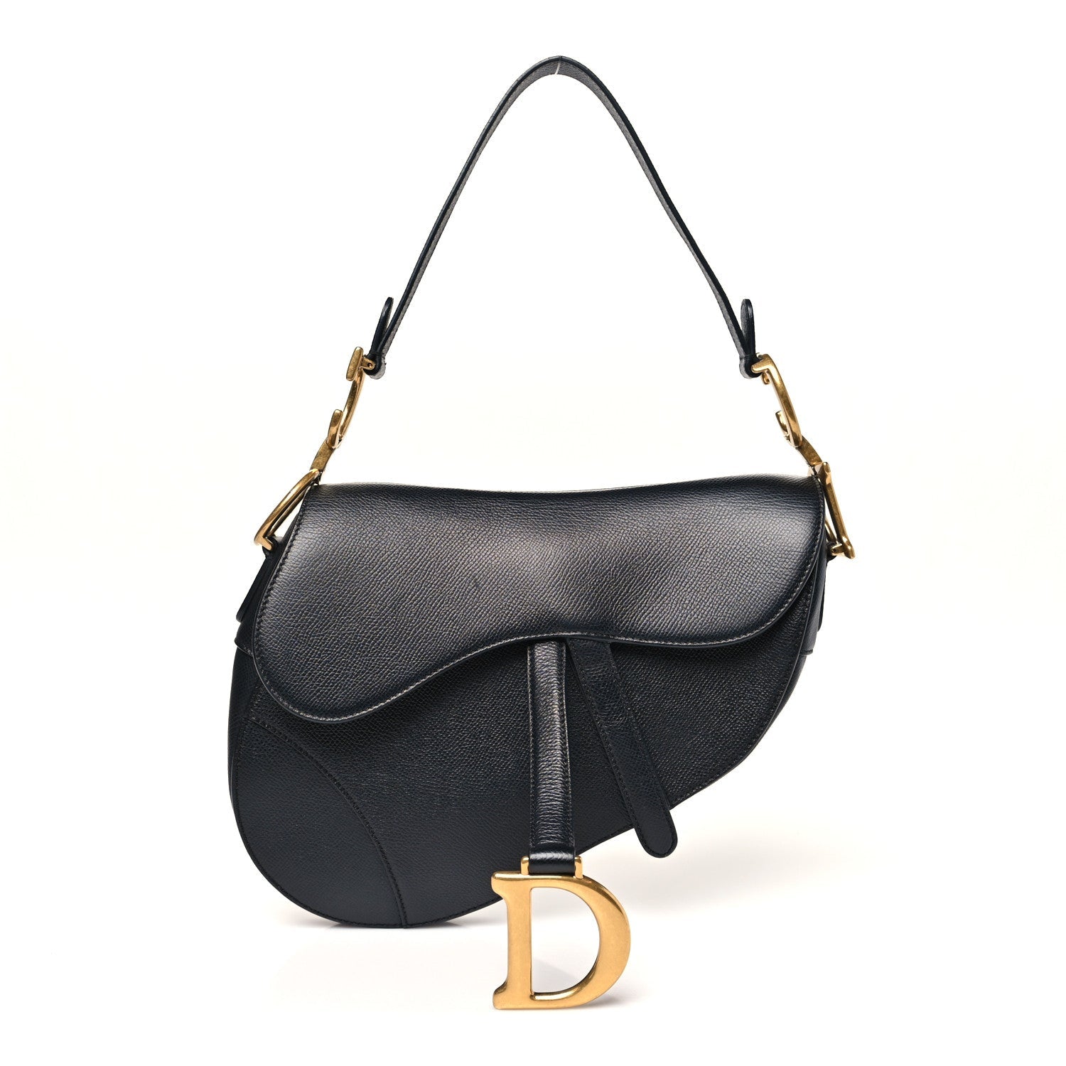 Christian Dior Grained Calfskin Saddle Bag Black