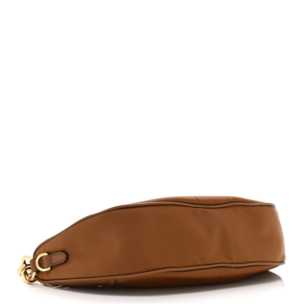 Prada Re-Nylon Saffiano Demi-lune Shoulder Bag Brandy
