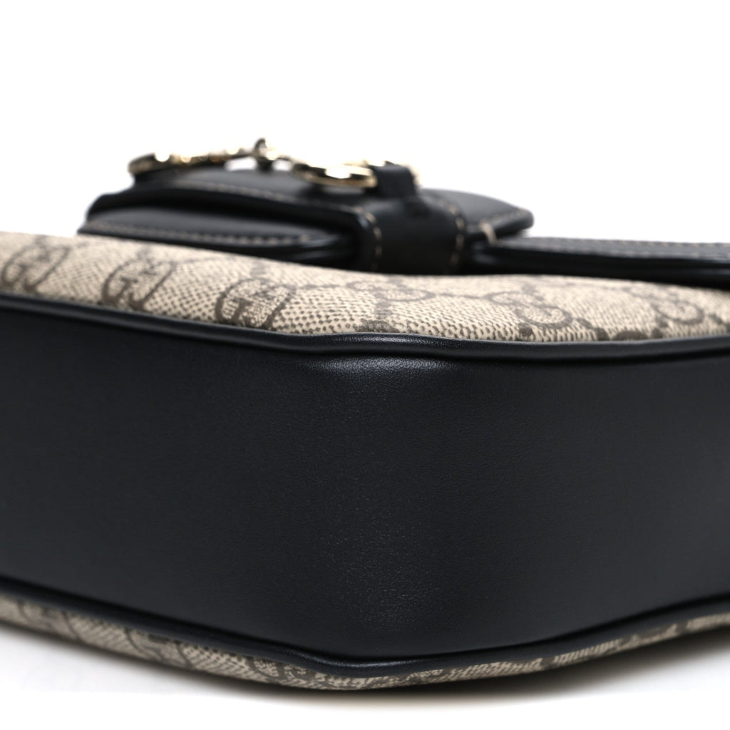 Gucci GG Supreme Monogram Horsebit 1955 Soft Small Shoulder Bag Beige Black