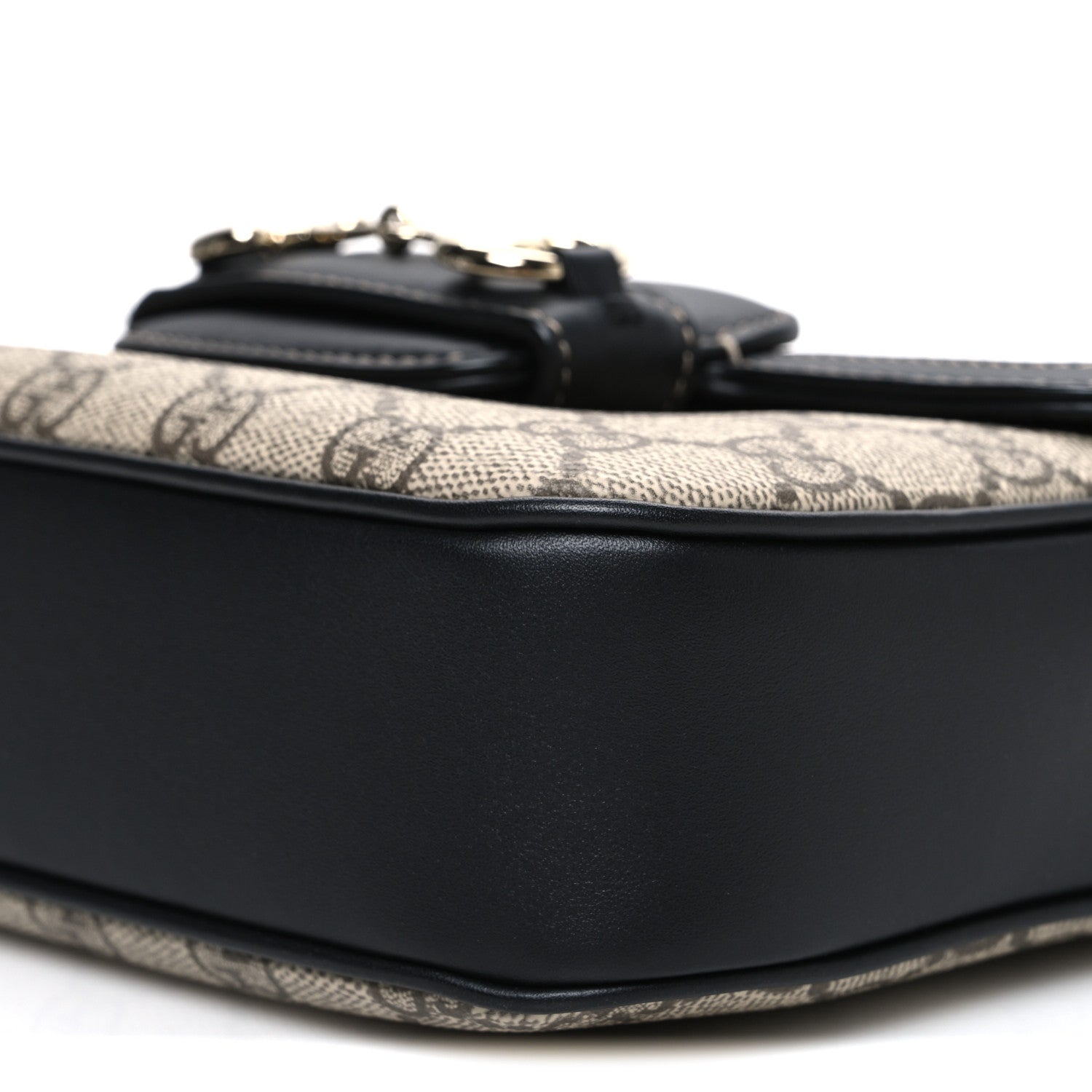 Gucci GG Supreme Monogram Horsebit 1955 Soft Small Shoulder Bag Beige Black