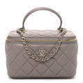 Chanel Lambskin Quilted Small Top Handle Vanity Case With Chain Dark Grey