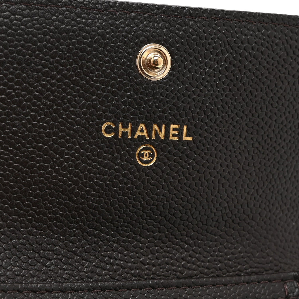 Chanel Caviar Quilted Boy Card Holder On Chain Black