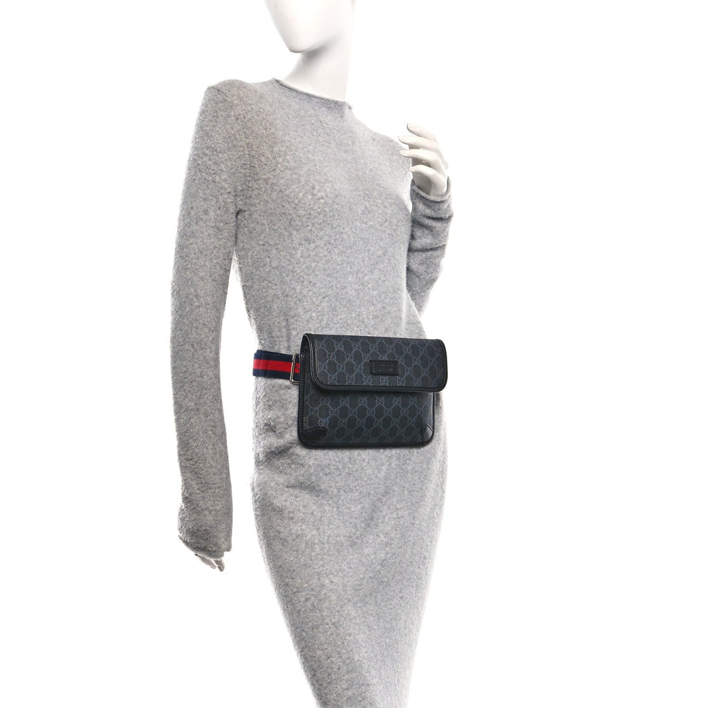 Gucci GG Supreme Monogram Web Slim Belt Bag Black Grey