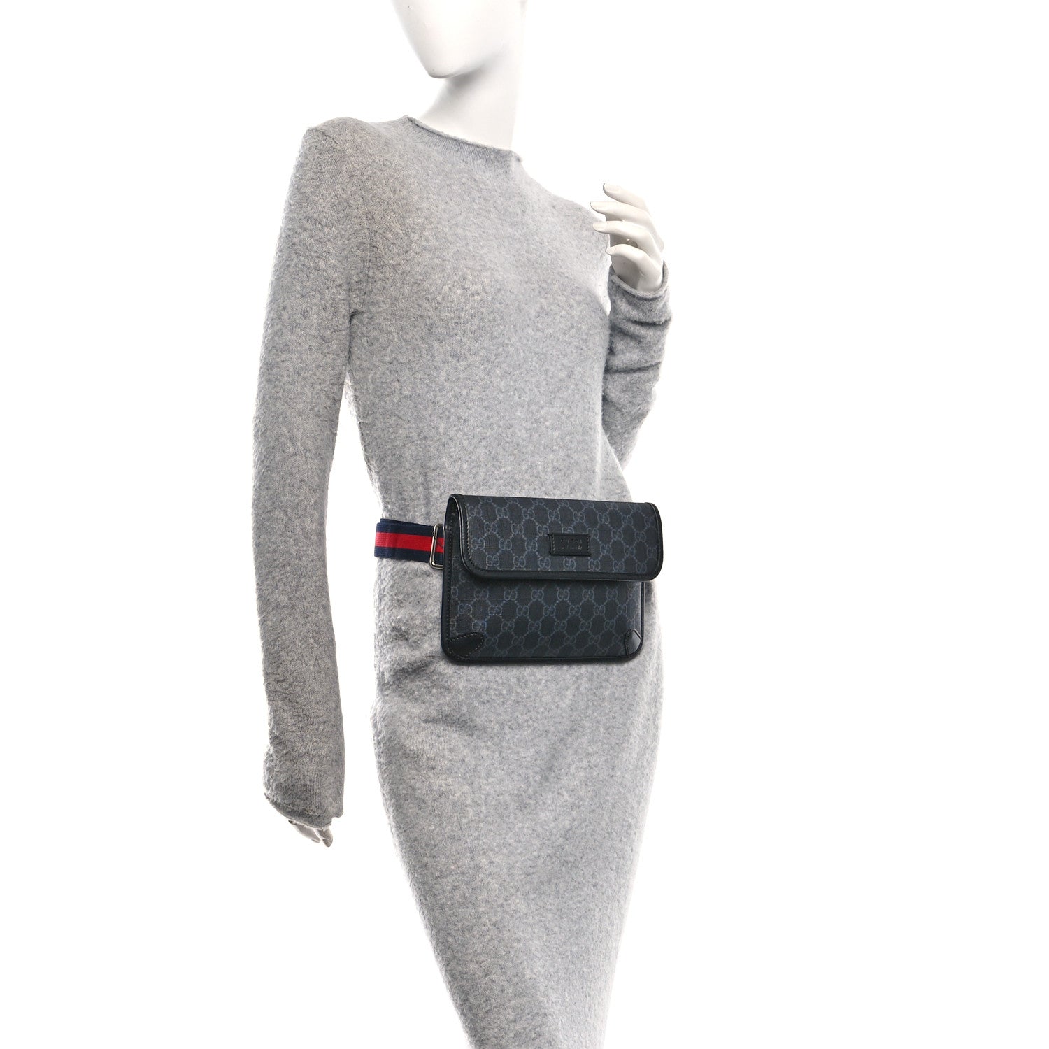 Gucci GG Supreme Monogram Web Slim Belt Bag Black Grey