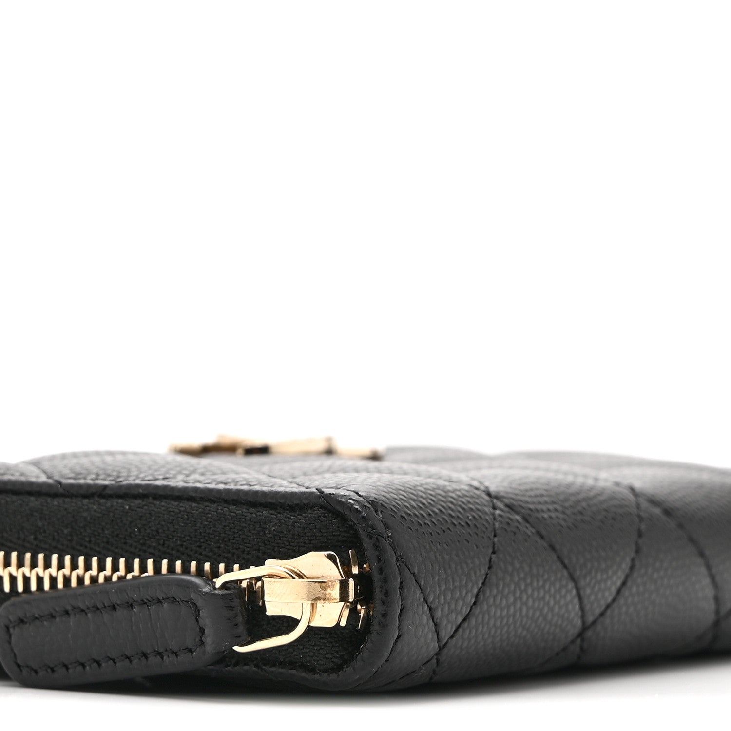 Caviar Quilted Crystal Zip Around Coin Purse Wallet Black