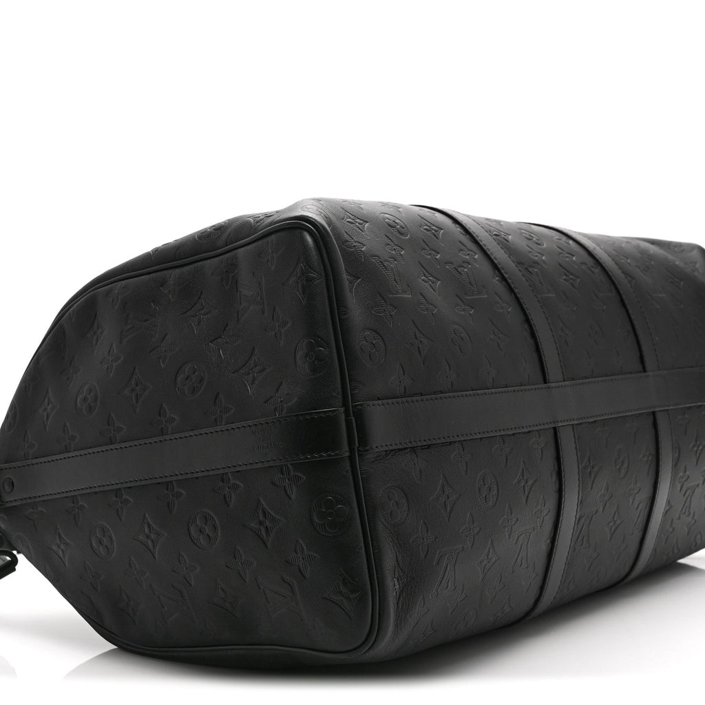 Louis Vuitton Calfskin Shadow Monogram Keepall Bandouliere 50 Black