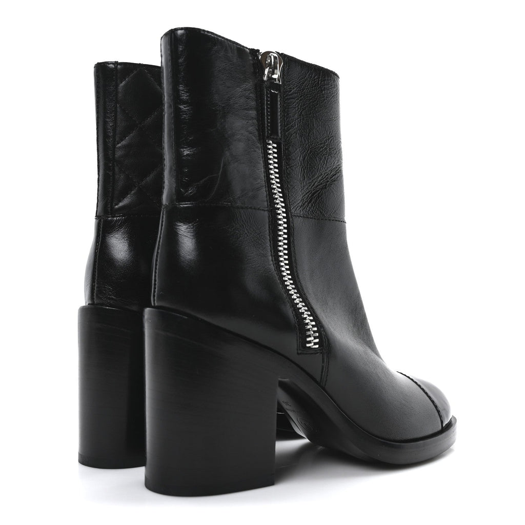 Calfskin Patent Quilted Cap Toe CC Boots 37 Black