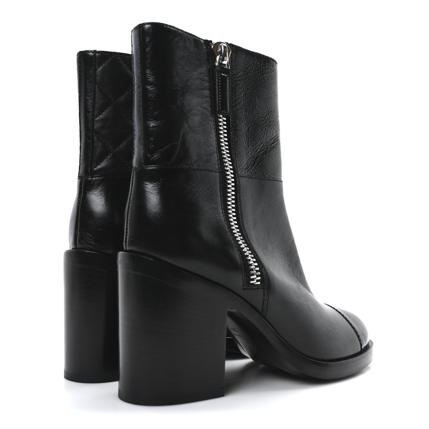 Calfskin Patent Quilted Cap Toe CC Boots 37 Black