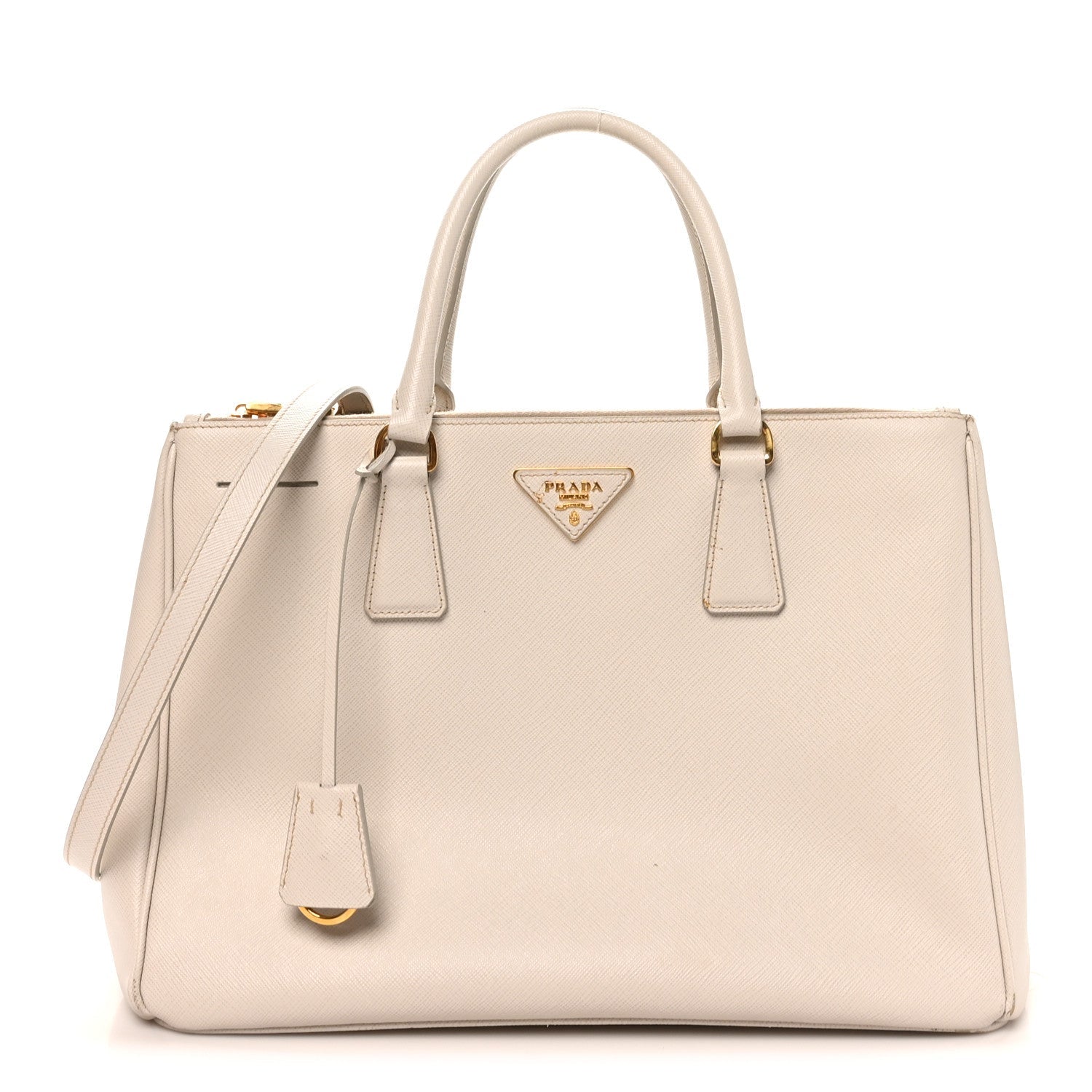 Prada Saffiano Lux Medium Galleria Double Zip Tote Talco