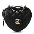 Chanel Lambskin Quilted CC In Love Heart Clutch With Chain Black