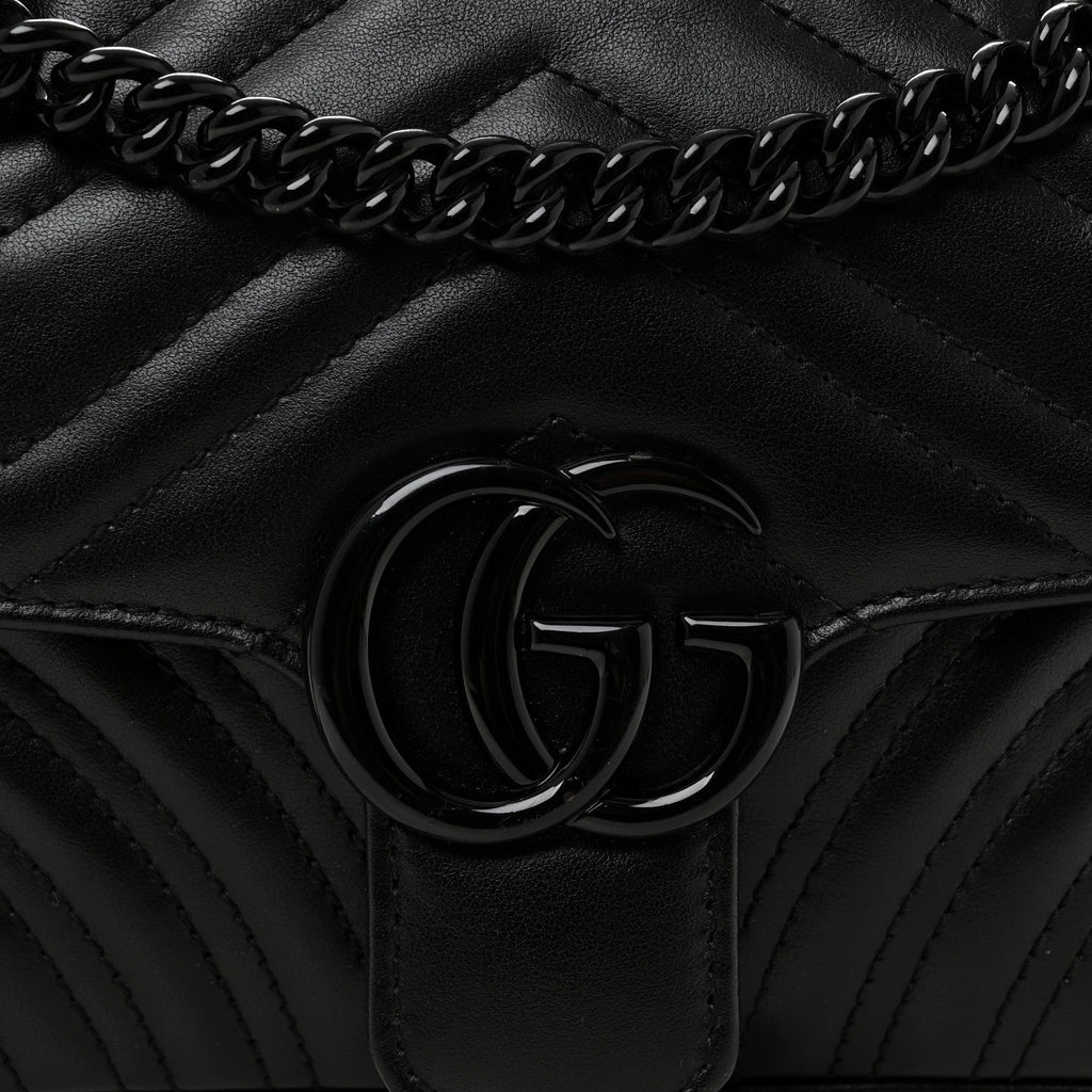 Gucci Calfskin Matelasse Monochrome Mini GG Marmont Shoulder Bag Black