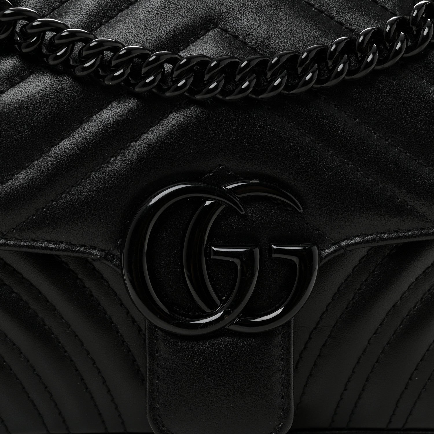 Gucci Calfskin Matelasse Monochrome Mini GG Marmont Shoulder Bag Black