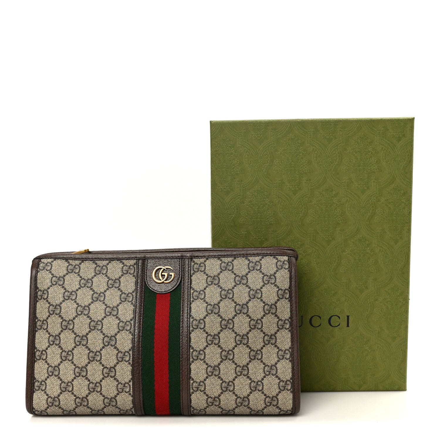 Gucci GG Supreme Monogram Web Ophidia GG Toiletry Case Beige New Acero